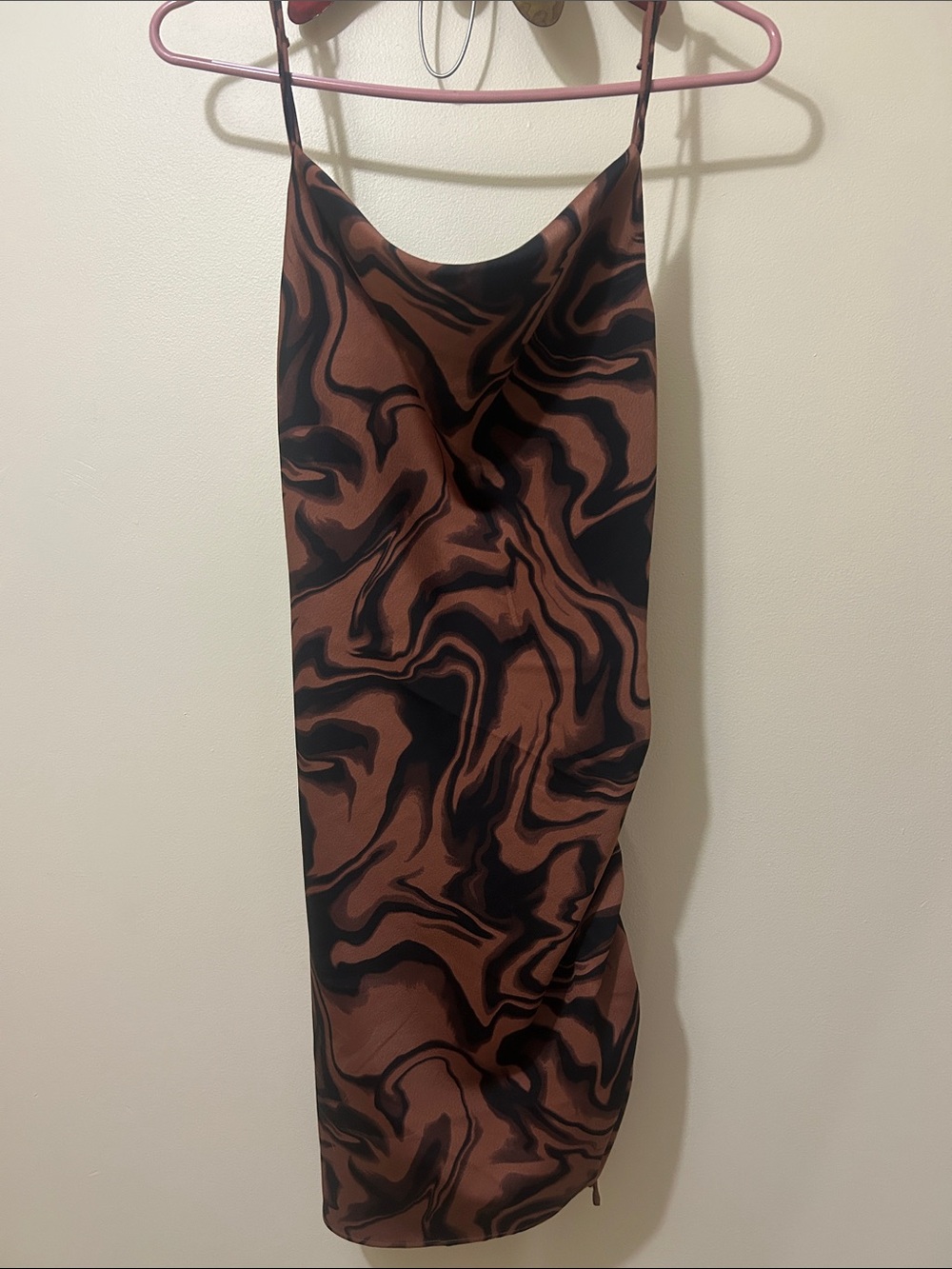 Topshop Brown and Black Marble Slip Mini Dress